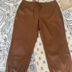 Faux Leather Pants-- Brown XL